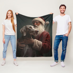 Manta Polar Weimaraner con Papá Noel Navideño Festivo