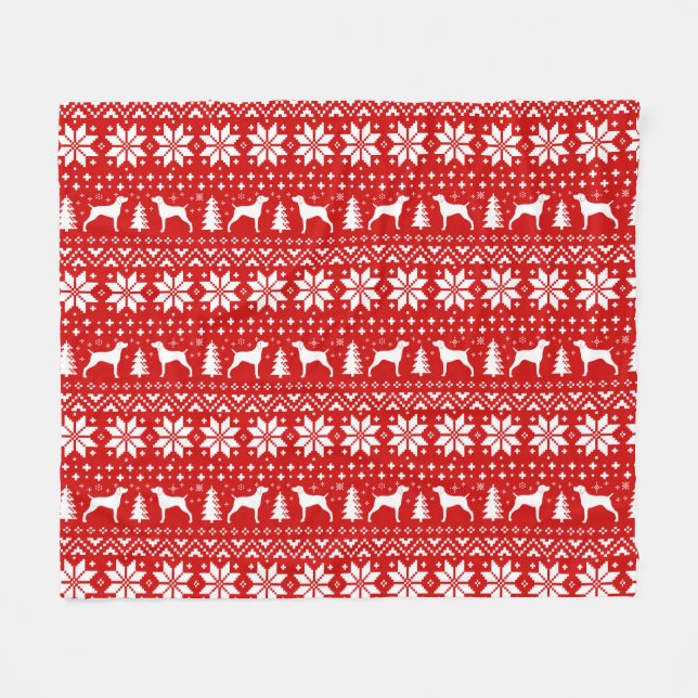 Manta Polar Weimaraner siluetea rojo del modelo del navidad (Frente (Horizontal))