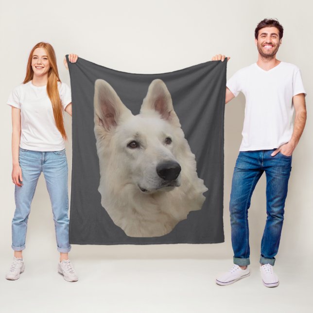 Manta Polar weisser Schäferhund Kopf Decke (In situ)