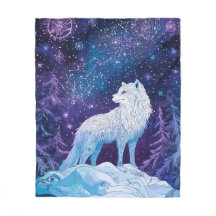 Weißer Wolf unter magischem Sternenhimmel