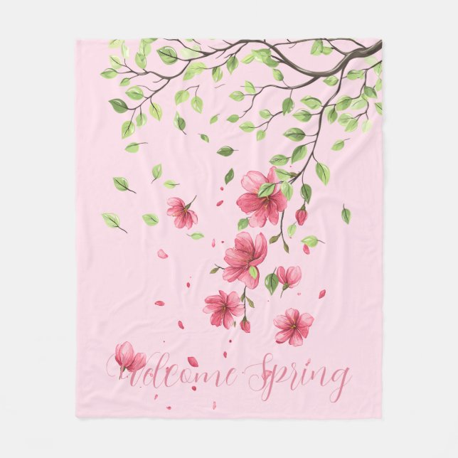Manta Polar Welcome Spring with Romantic Pink Cherry Blossom (Anverso)