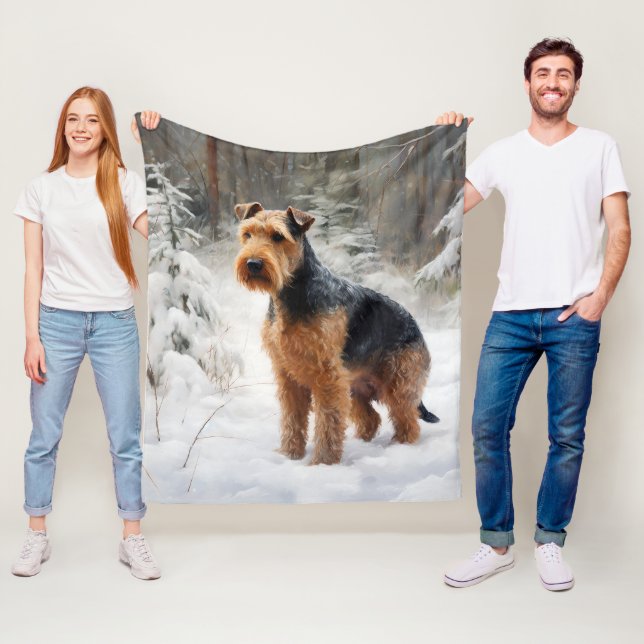 Manta Polar Welsh Terrier Deja que nieve Navidad  (In situ)