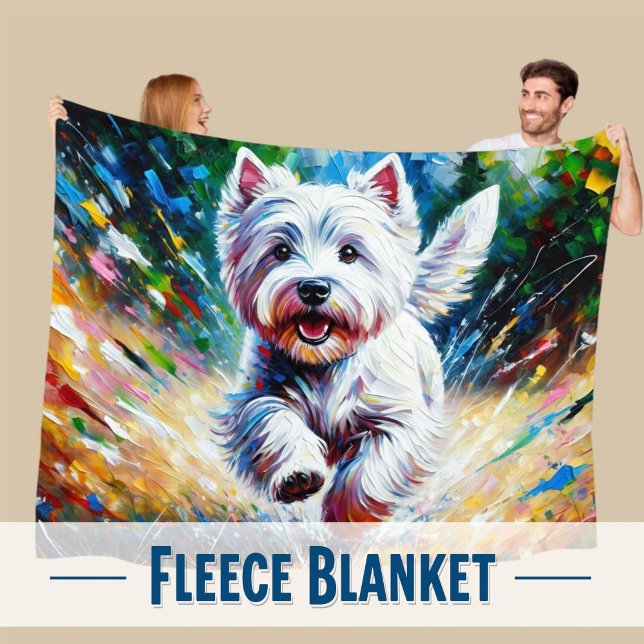 Manta Polar West Highland White Terrier "Westie" Dog Portrait (Modern Westie Dog Lover Artistic Fleece Blanket)