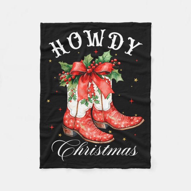 Manta Polar Western Howdy Christmas Cowgirl Boot Coquette Bow  (Anverso)