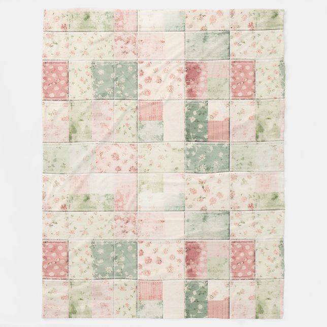 Manta Polar Western Mint Pink Floral Quilt Patterns (Anverso)