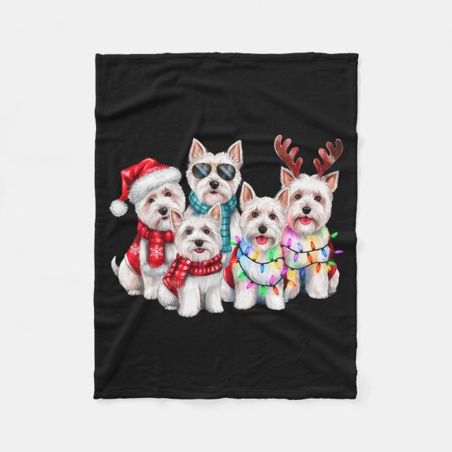 Manta Polar Westie Reindeer Christmas Lights Dog Lover Xmas Pa (Anverso)