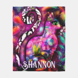 Manta Polar Whimsical Abstract Kitty Cat Floral Personalized