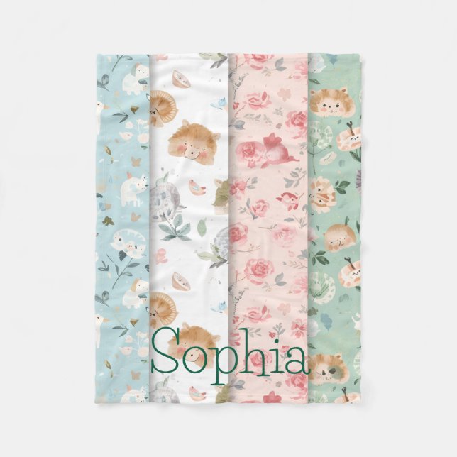 Manta Polar Whimsical baby blanket forest animals patterns (Anverso)