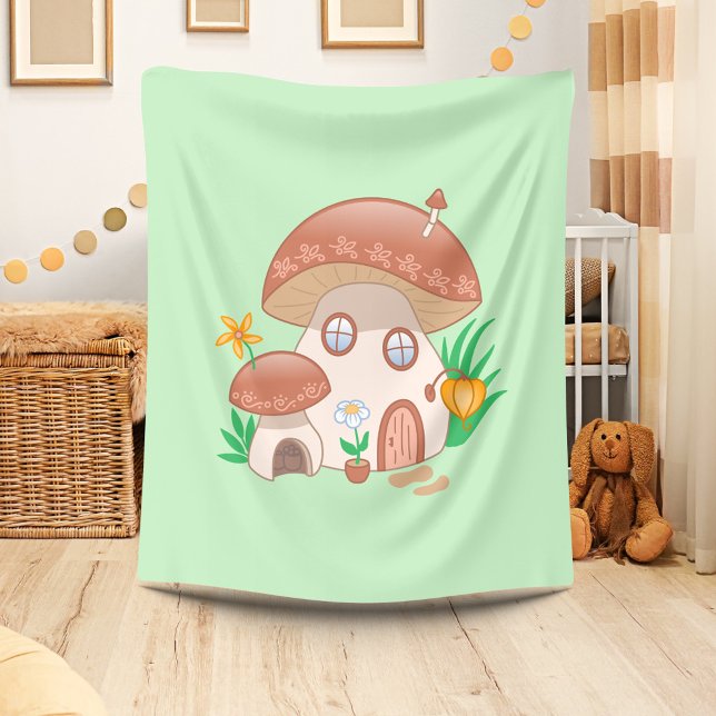 Manta Polar Whimsical Fairy Mushroom House Green (Subido por el creador)