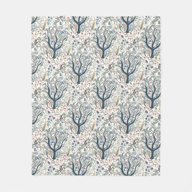 Manta Polar Whimsical Folk Art Forest Earth Tones (Anverso)