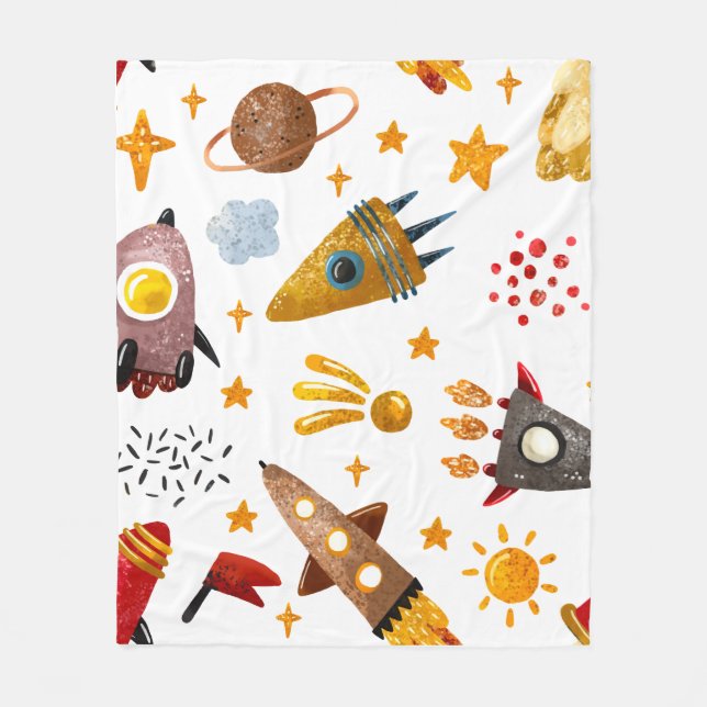 Manta Polar Whimsical Galaxy Rocket Space Pattern Baby Blanket (Anverso)
