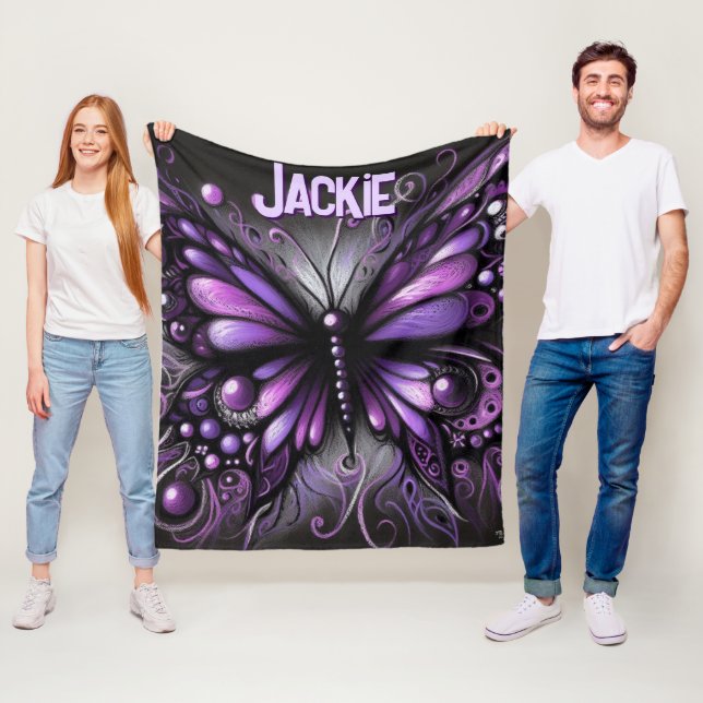 Manta Polar Whimsical Gothic Butterfly Purple Personalized (In situ)