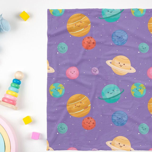 Manta Polar Whimsical Happy Planets (Great size for a stroller blanket!)