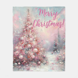 Manta Polar Whimsical Pink Christmas Tree Personalized