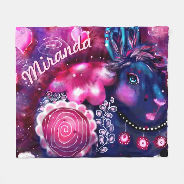 Manta Polar Whimsical Rabbit 'Glamour Bunny' Personalized (Frente (Horizontal))