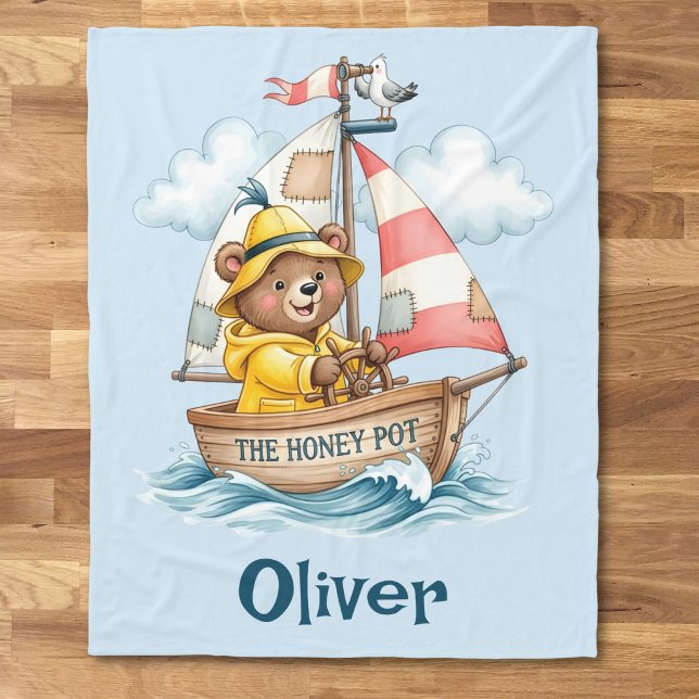 Manta Polar Whimsical Sailor Bear on Sailboat (Subido por el creador)
