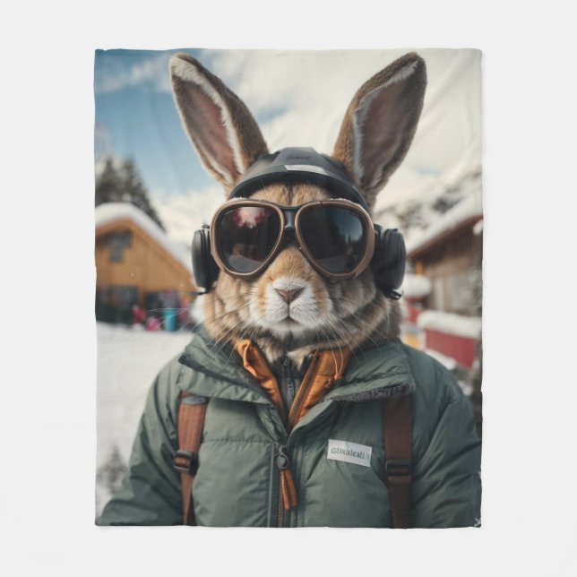 Manta Polar Whimsical Snowboarding Bunny (Anverso)
