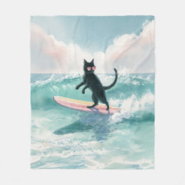 Manta Polar Whimsical Surfing Black Cat Beach Blanket