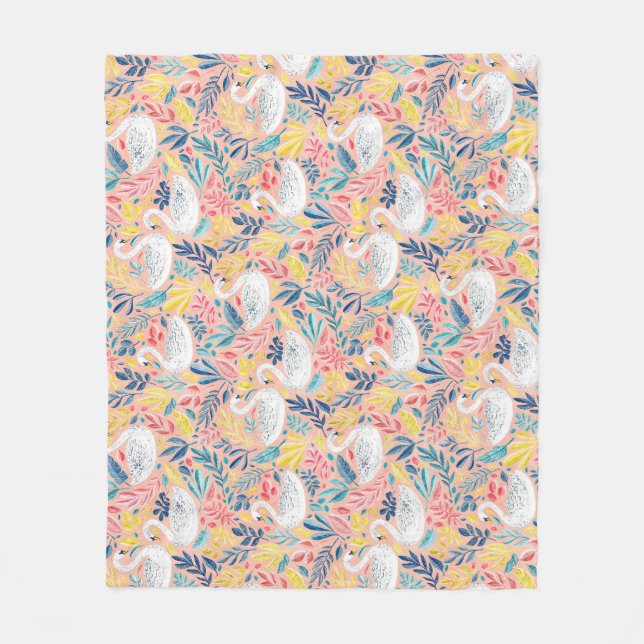 Manta Polar Whimsical Sweet Swans on Pale Pink (Anverso)