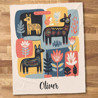 Manta Polar Whimsical Tribal Animals Floral Folk Art