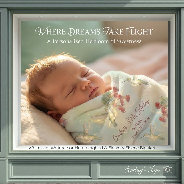 Manta Polar Whimsical Watercolor Hummingbird & Flowers  (Whimsical Watercolor Hummingbird & Flowers Fleece Blanket)