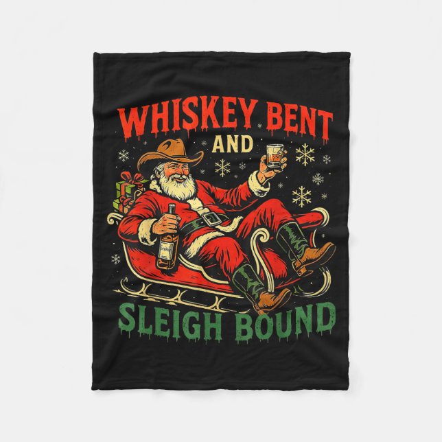 Manta Polar Whiskey Sleigh Bound Cowboy Santa Christmas  (Anverso)