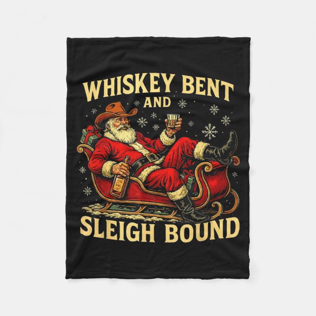 Manta Polar Whiskey Sleigh Bound Cowboy Santa Christmas  (Anverso)