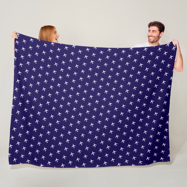 Manta Polar White Airplanes on Dark Blue Blanket for a Pilot (In situ)