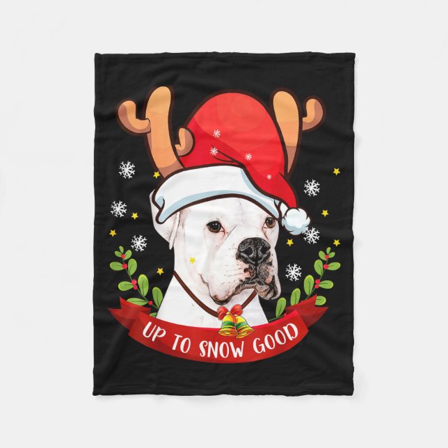 Manta Polar White Boxer Dog Reindeer Christmas Gift Boys Girls (Anverso)