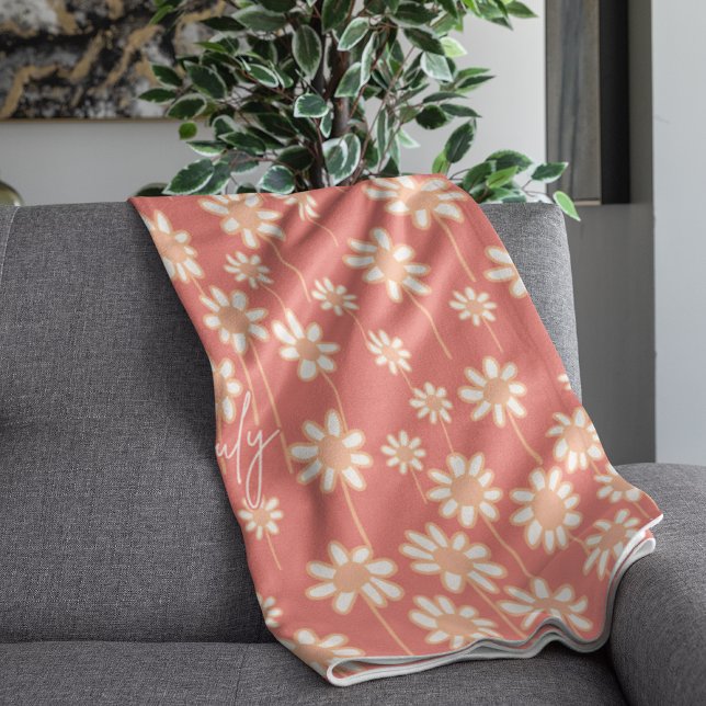 Manta Polar White Daisy Floral Pattern Custom Name  (Subido por el creador)