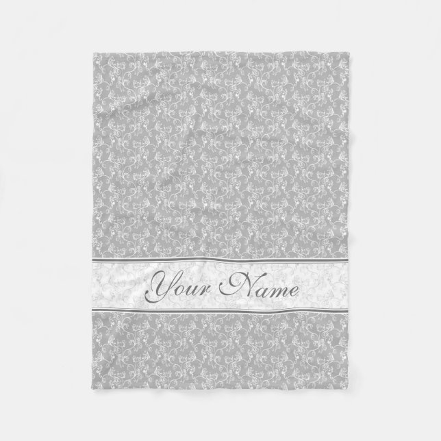 Manta Polar White&Grey moderno suave nombrado Damask (Anverso)