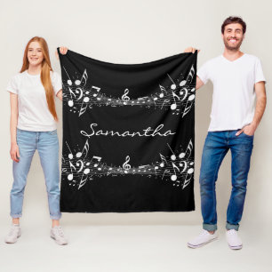 Manta Polar White Musical Notes Doble Diseño Funda