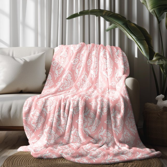 Manta Polar White & Pink Floral Damasks Pattern (Subido por el creador)