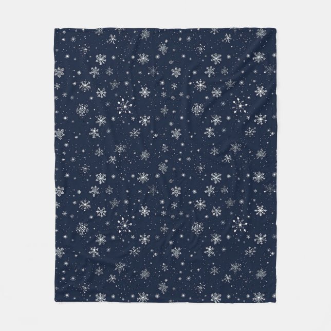 Manta Polar White Snowflakes on a Dark Blue Background (Anverso)