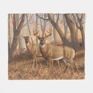 Manta Polar Whitetail Deer Buck & Doe Otumn Maple Woods