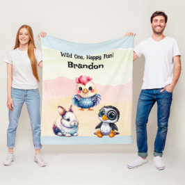 Manta Polar Wild One Happy Fun Woodland Animals Watercolor