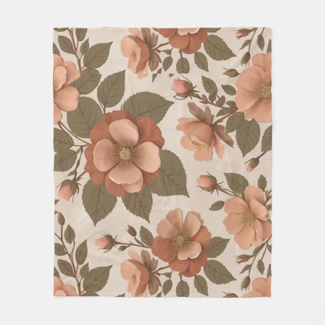 Manta Polar Wild Rose Blooms In Earthy Shades Of Terracotta  (Anverso)