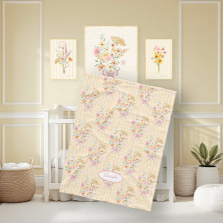 Manta Polar Wildflower Bouquet Floral Ribbon Striped Name Girl