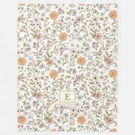 Manta Polar Wildflower floral Monogram Fleece Blanket