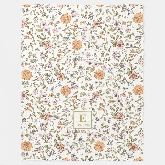 Manta Polar Wildflower floral Monogram Fleece Blanket (Subido por el creador)