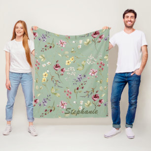 Manta Polar Wildflower Sage Green Nombre personalizado verde r