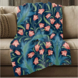 Manta Polar William Morris Blue Green Pink Floral Pattern