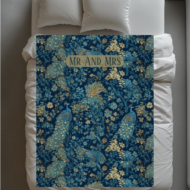 Manta Polar William Morris Inspired Peacock Couple Mr and Mrs  (William Morris Inspired Peacock Couple Mr and Mrs Fleece Blanket)