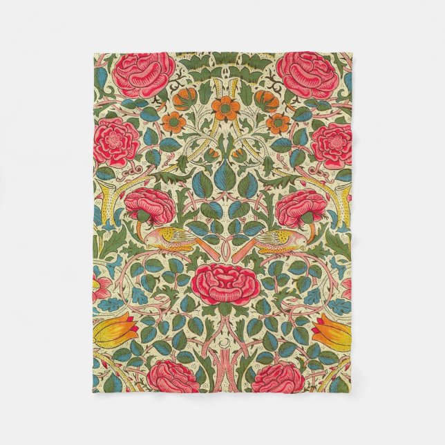 Manta Polar William Morris Rosa Floral Chintz Pink (Anverso)