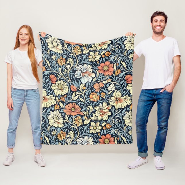 Manta Polar William Morris style floral acanthus pattern (In situ)