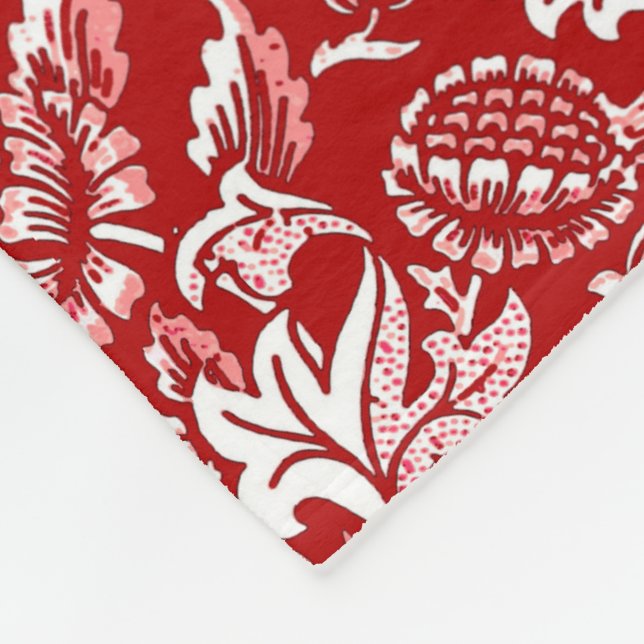 Manta Polar William Morris Sunflower, rojo profundo y blanco (Esquina)