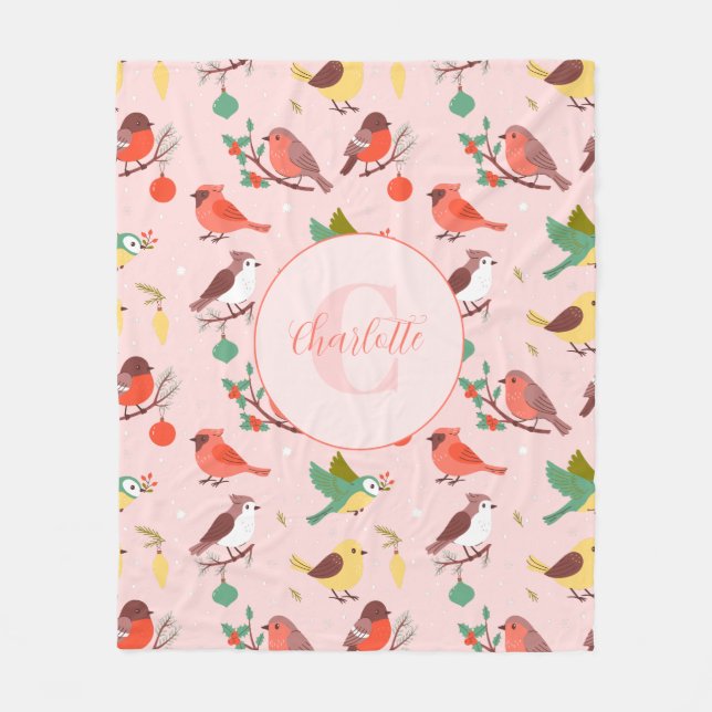 Manta Polar Winter Christmas Birds Personalized (Anverso)
