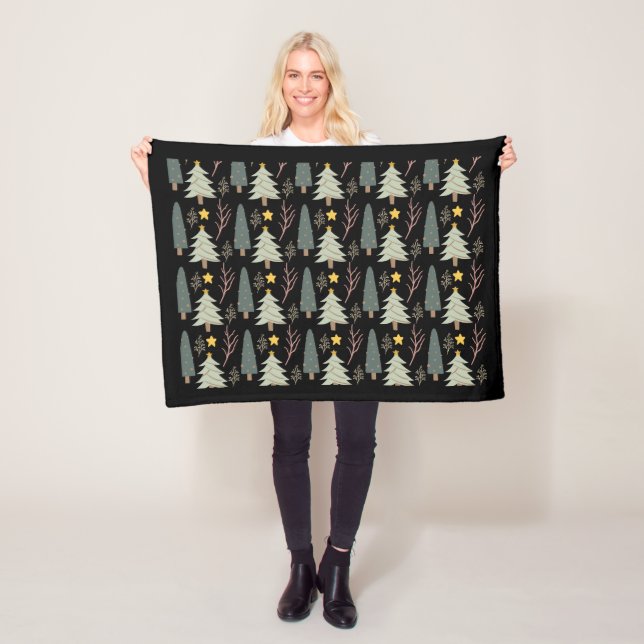 Manta Polar Winter Christmas Trees Pattern Woods Green Black (In situ)