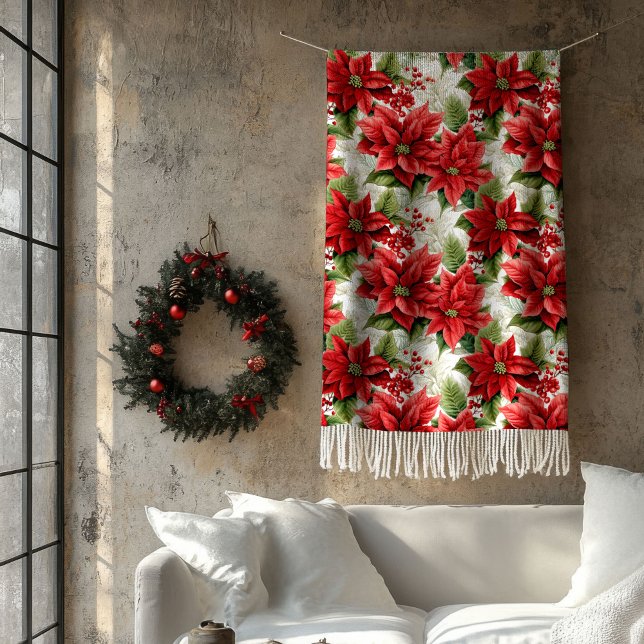 Manta Polar Winter Floral Blanket Red Poinsettia Home Gift (Winter Floral Blanket Red Poinsettia Home Gift)