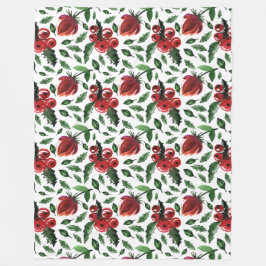 Manta Polar Winter Foliage Holly Berries Botánico